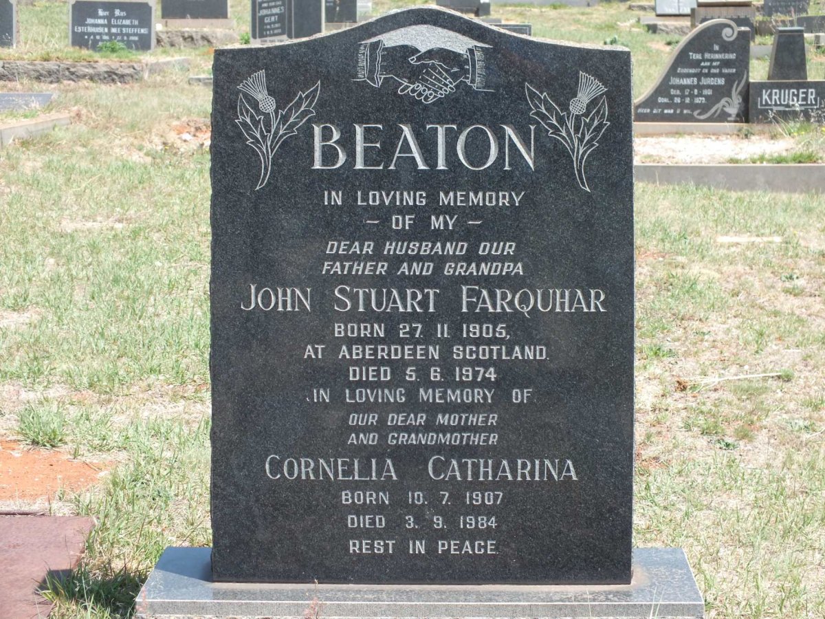 BEATON John Stuart Farquhar 1905-1974 &amp; Cornelia Catharina 1907-1984