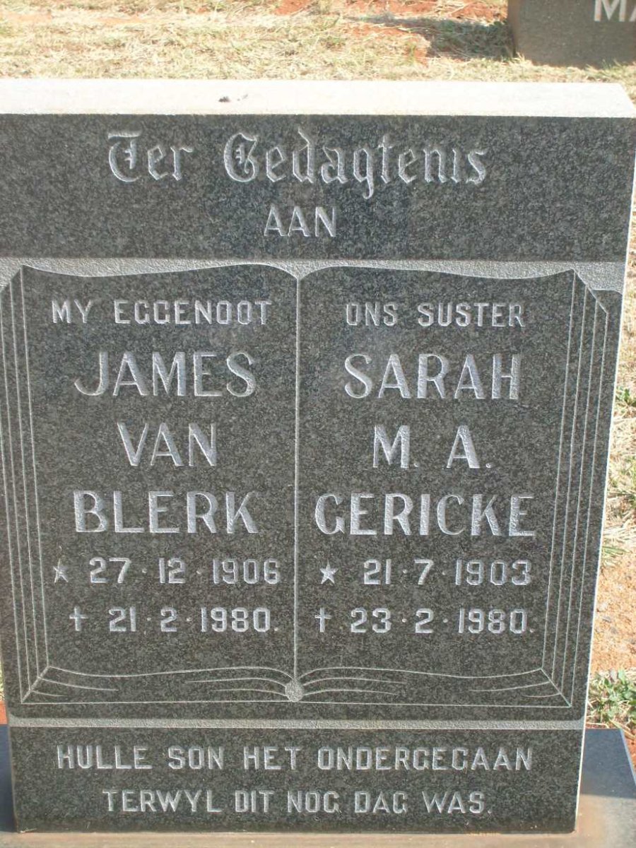 BLERK James, van 1906-1980 :: GERICKE Sarah M.A. 1903-1980