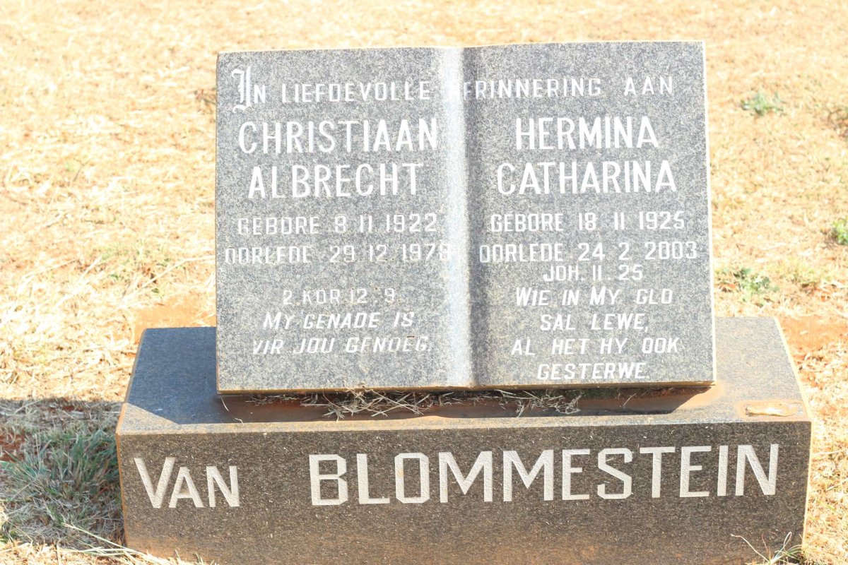 BLOMMESTEIN Christiaan Albrecht, van 1922-197? &amp; Hermina Catharina 1925-2003