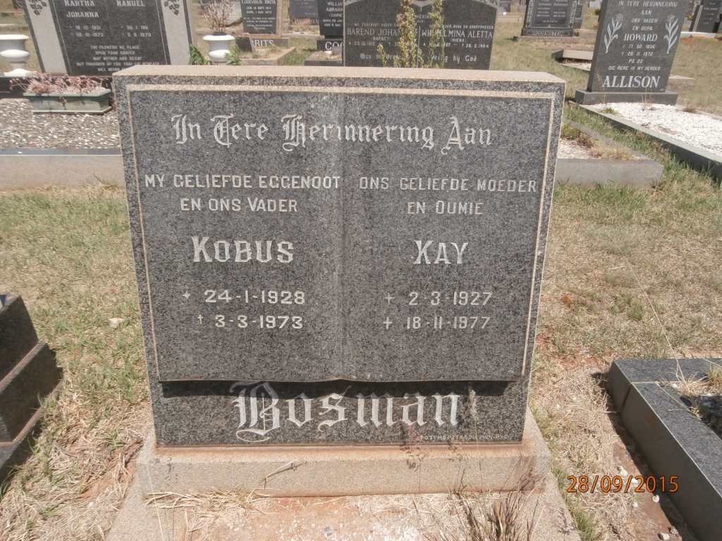 BOSMAN Kobus 1928-1973 &amp; Kay 1927-1977