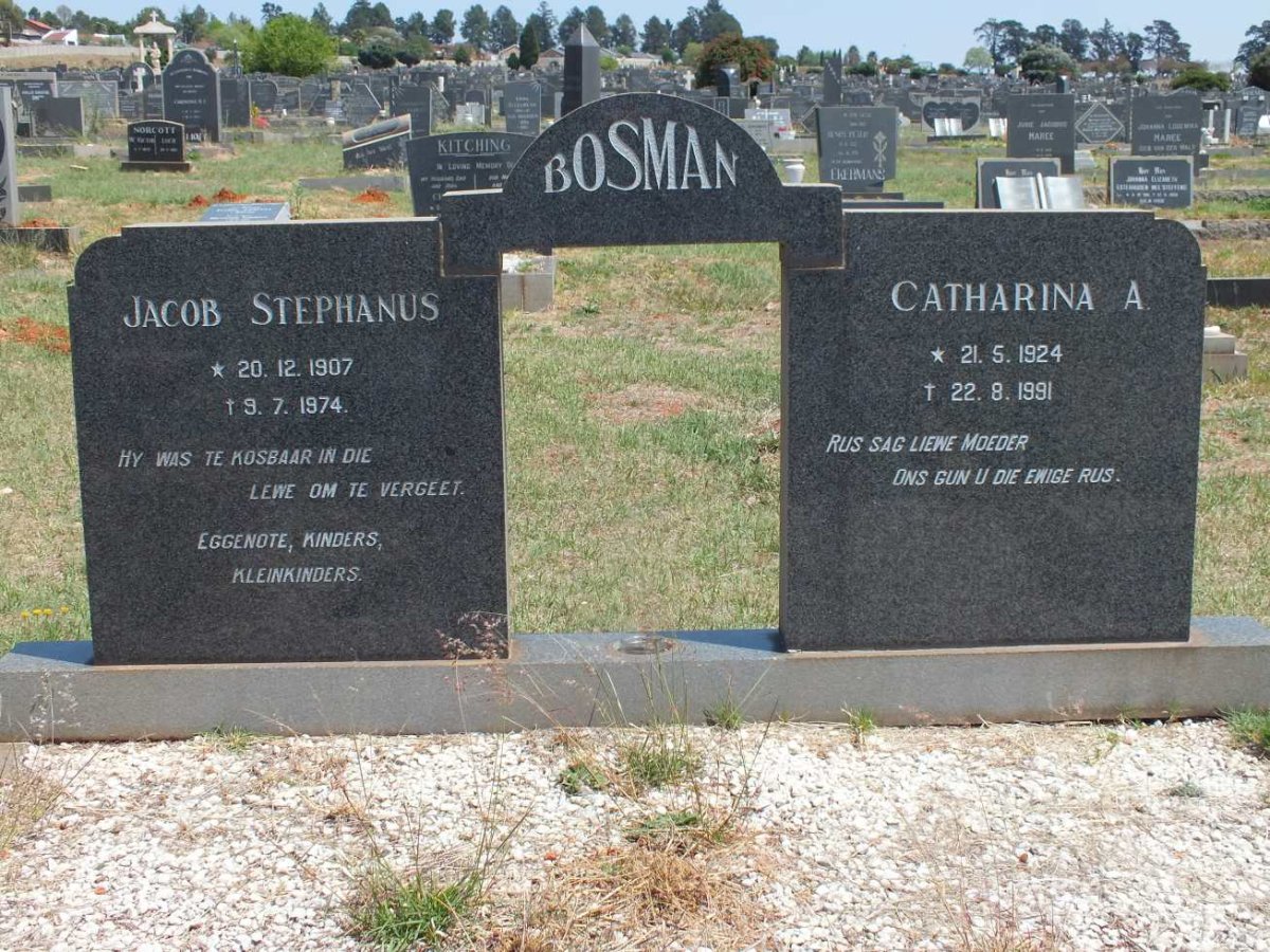 BOSMAN Jacob Stephanus 1907-1974 &amp; Catharina A. 1924-1991