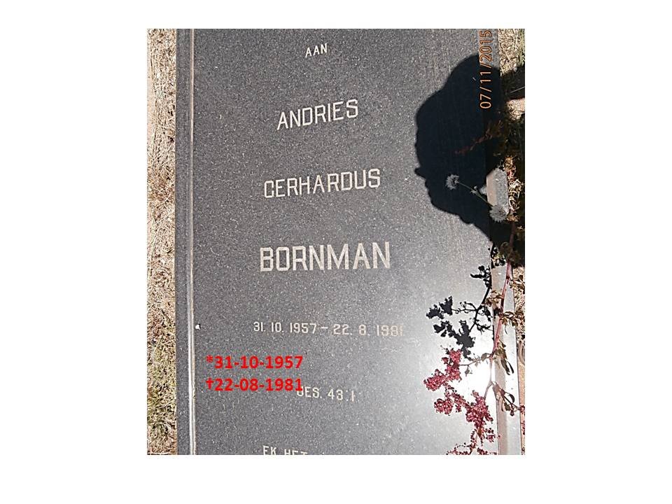 BORNMAN Andries Gerhardus 1957-1981