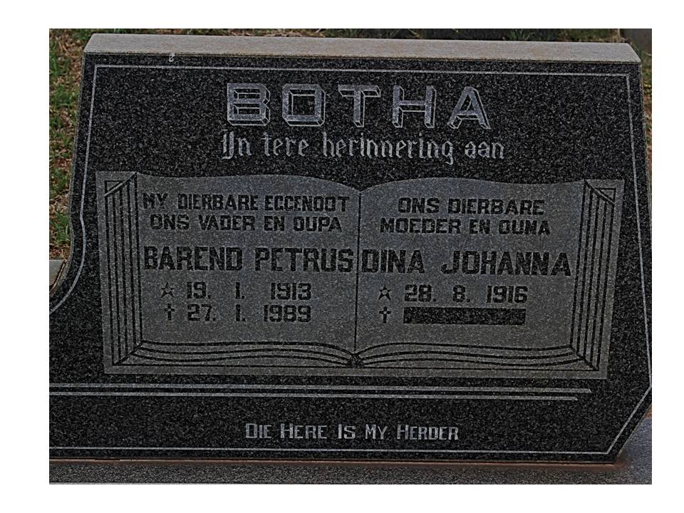 BOTHA Barend Petrus 1913-1989 &amp; Dina Johanna 1916-