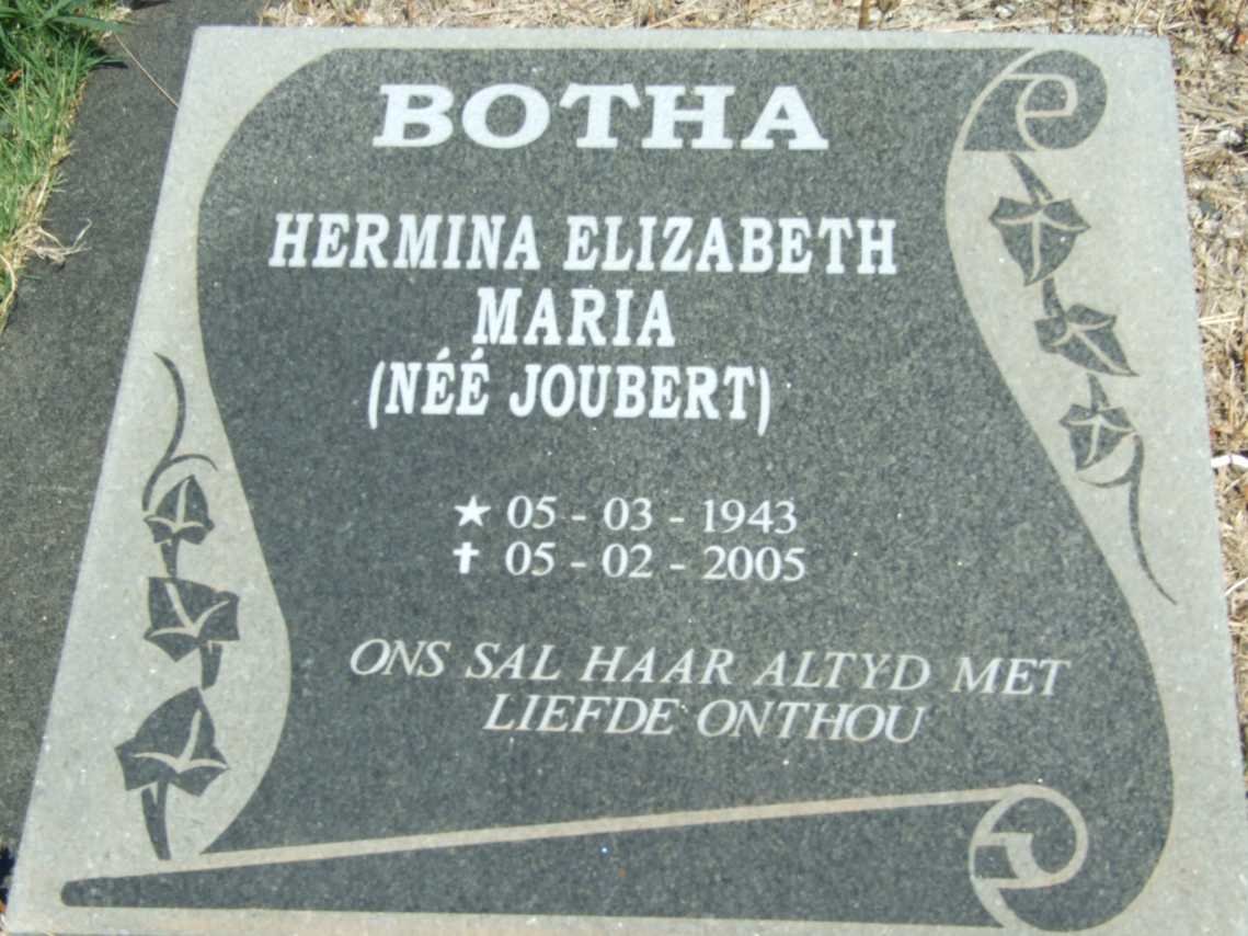BOTHA Hermina Elizabeth Maria nee JOUBERT 1943-2005