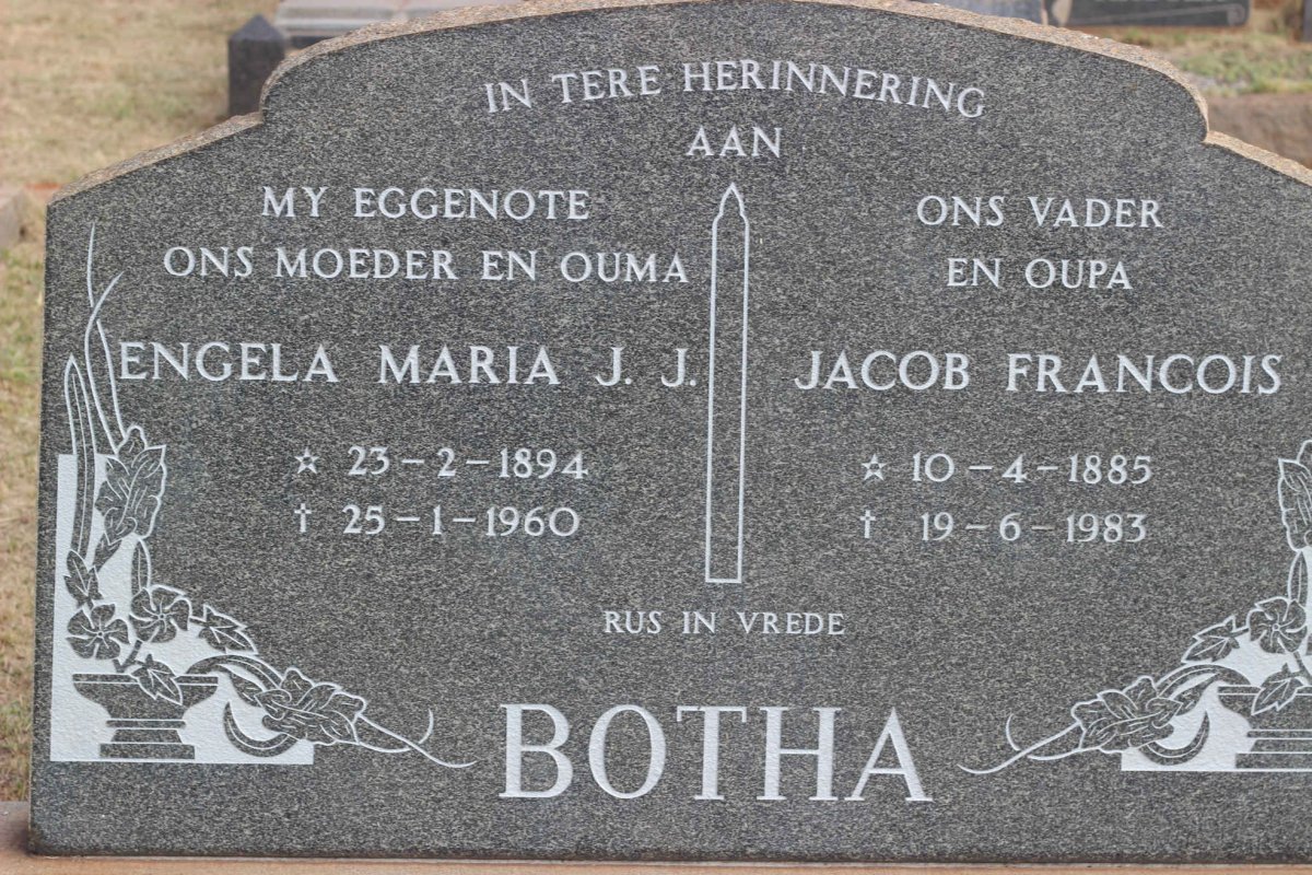 BOTHA Jacob Francois 1885-1983 &amp; Engela Maria J.J. 1894-1960