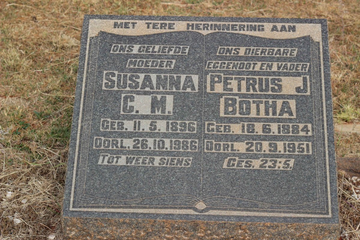 BOTHA Petrus J. 1884-1951 &amp; Susan C.M. 1896-1986