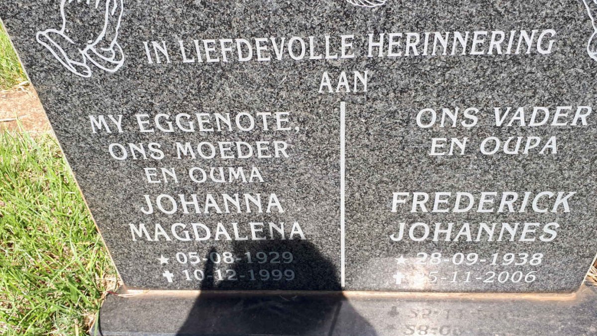 BOTHA Frederick Johannes 1938-2006 &amp; Johanna Magdalena 1929-1999