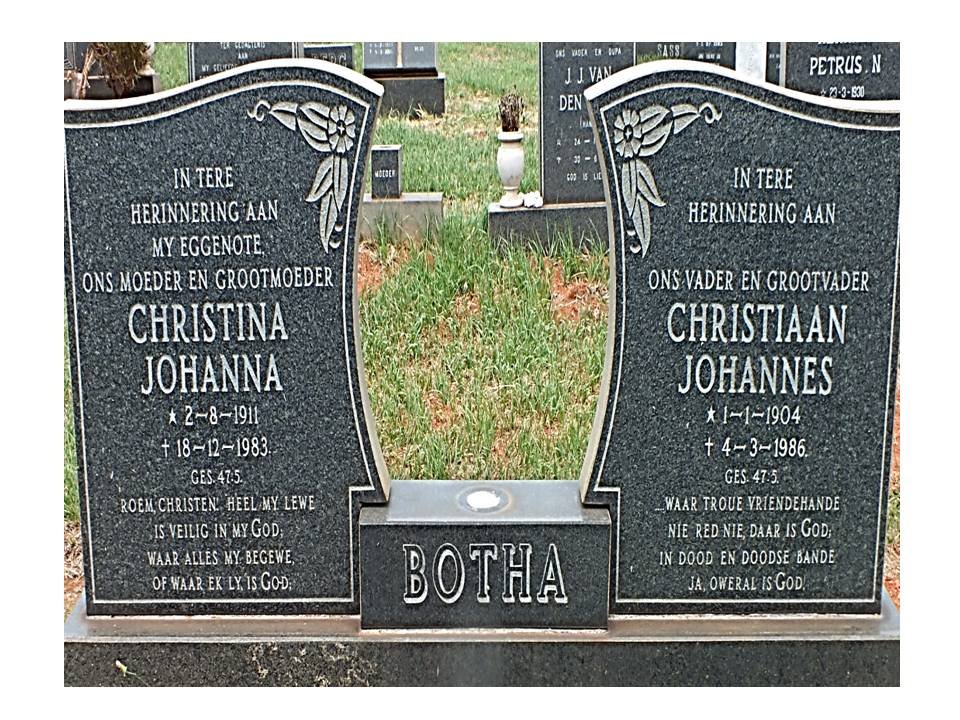 BOTHA Christiaan Johannes 1904-1986 &amp; Christina Johanna 1911-1983