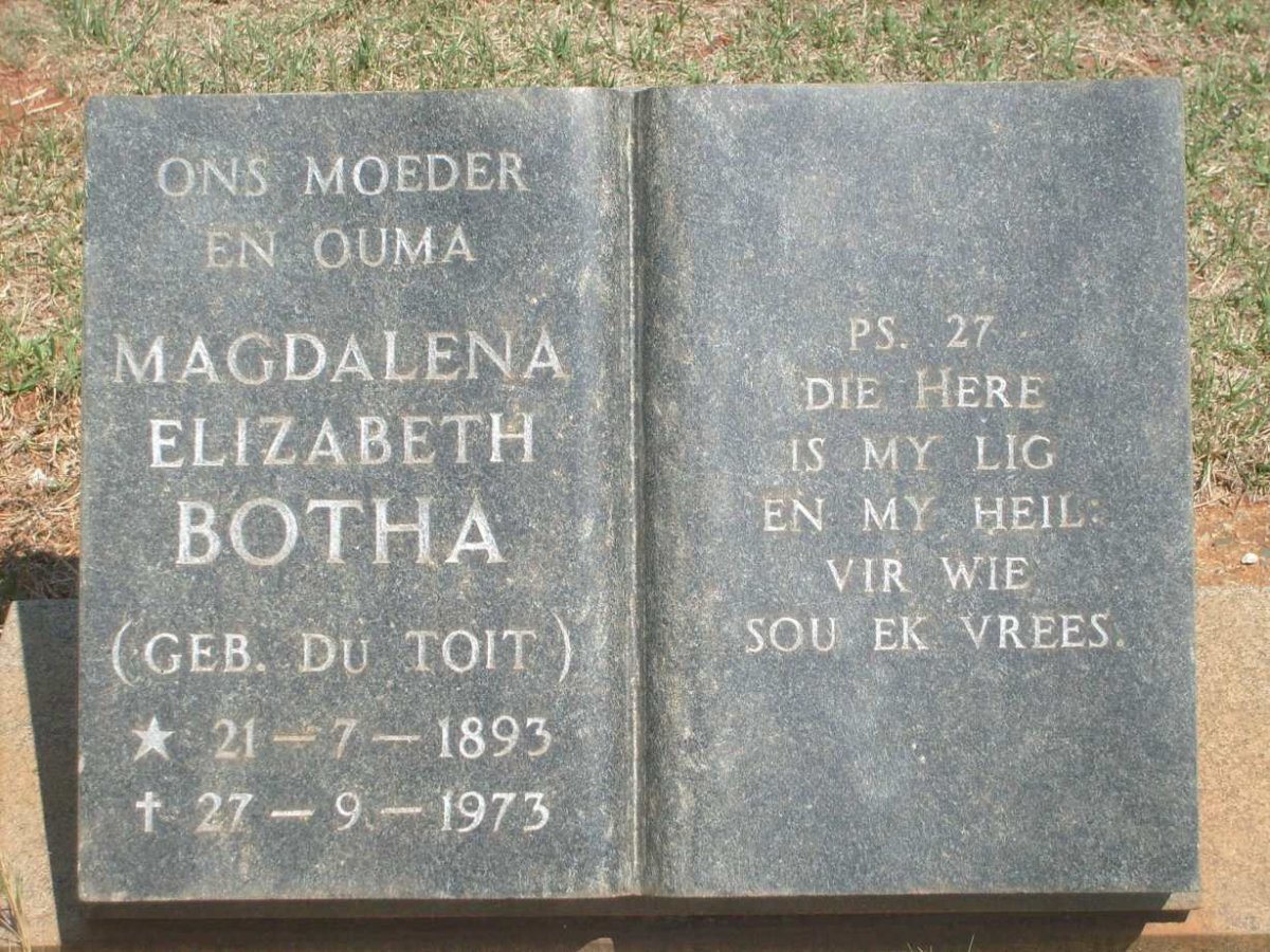 BOTHA Magdalena Elizabeth nee DU TOIT 1893-1973