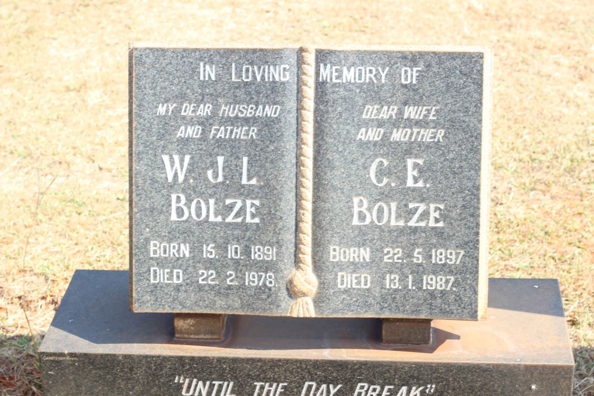 BOLZE W.J.L. 1891-1978 &amp; C.E. 1897-1987