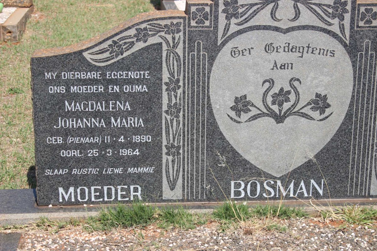 BOSMAN Magdalena Johanna Maria nee PIENAAR 1890-1964