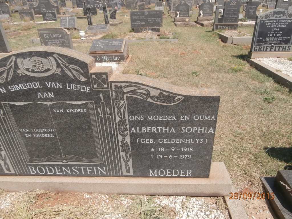 BODENSTEIN Albertha Sophia nee GELDENHUYS 1918-1979