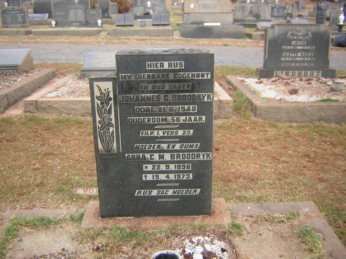 BROODRYK Johannes C. -1948 &amp; Anna C.M. 1898-1973