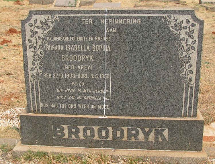 BROODRYK Susara Isabella Sophia nee VREY 1903-1958