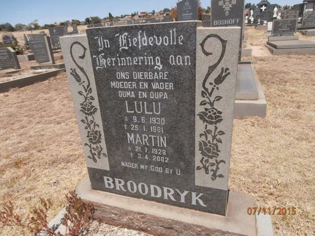 BROODRYK Martin 1928-2002 &amp; Lulu 1930-1981