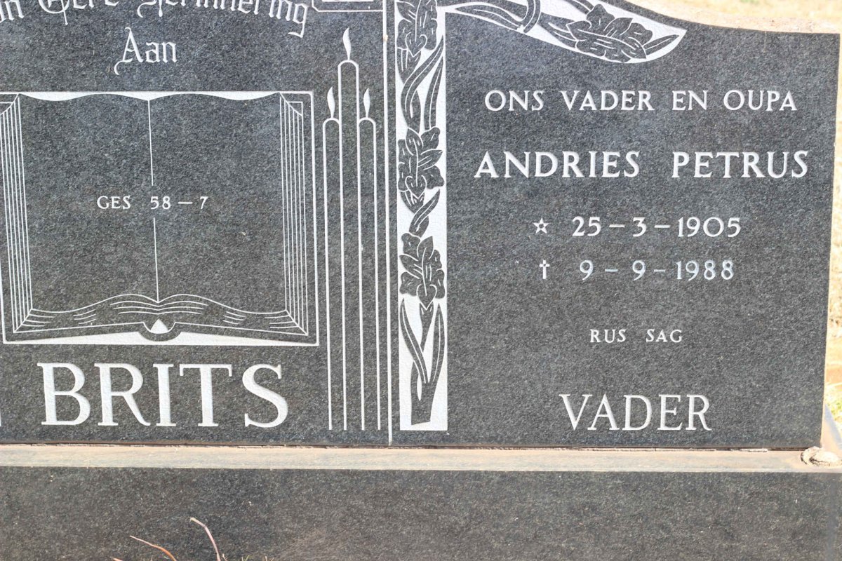 BRITS Andries Petrus 1905-1988 & Johanna Maria 1905-1978