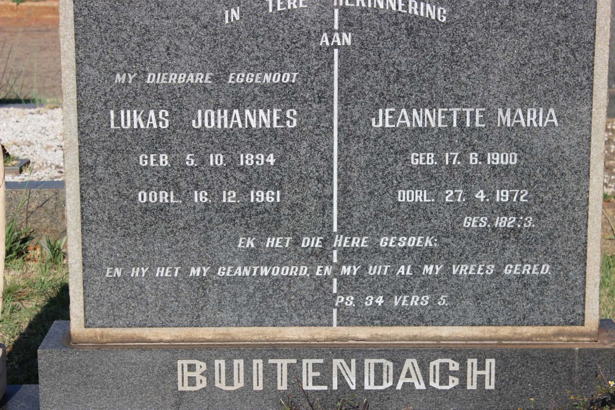 BUITENDACH Lukas Johannes 1894-1961 &amp; Jeannette Maria 1900-1972