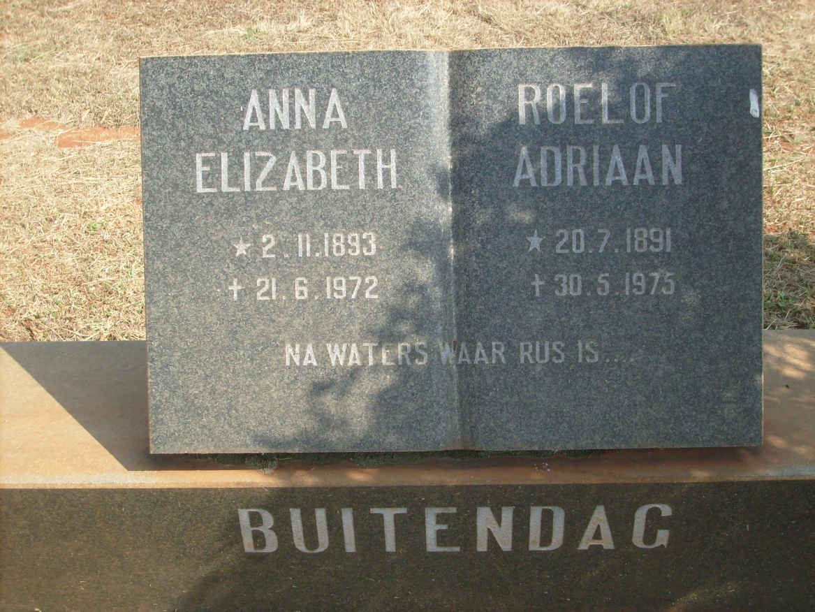 BUITENDAG Roelof Adriaan 1891-1975 &amp; Anna Elizabeth 1893-1972