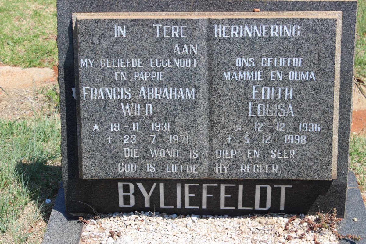 BYLIEFELDT Francis Abraham Wild 1931-1971 &amp; Edith Louisa 1936-1998