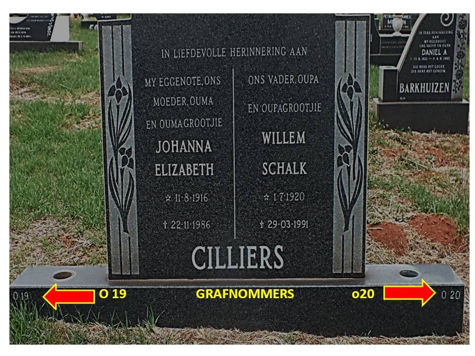 CILLIERS Willem Schalk 1920-1991 &amp; Johanna Elizabeth 1916-1986