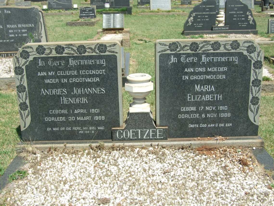 COETZEE Andries Johannes Hendrik 1901-1969 &amp; Maria Elizabeth 1910-1988