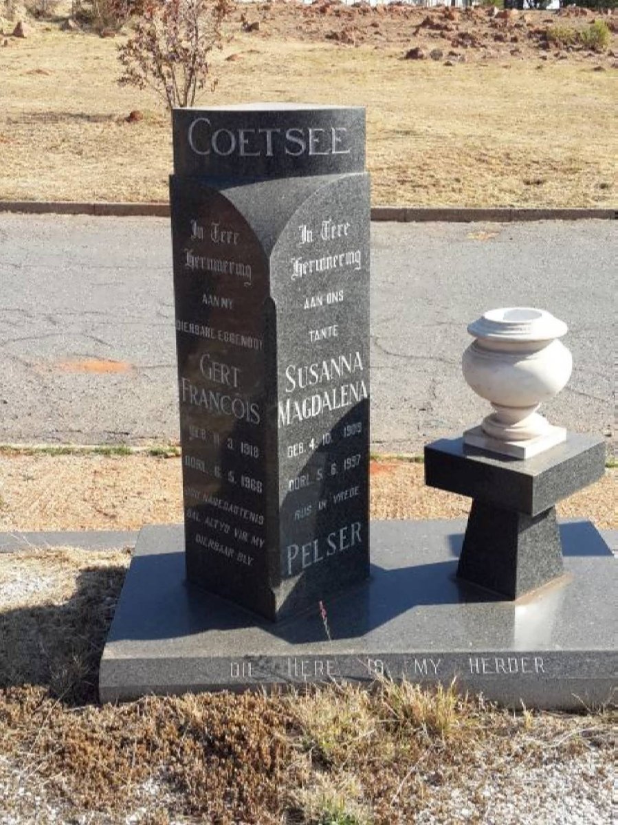 COETSEE Gert Francois 1918-1968 &amp; Susanna Magdalena PELSER 19?9-1957
