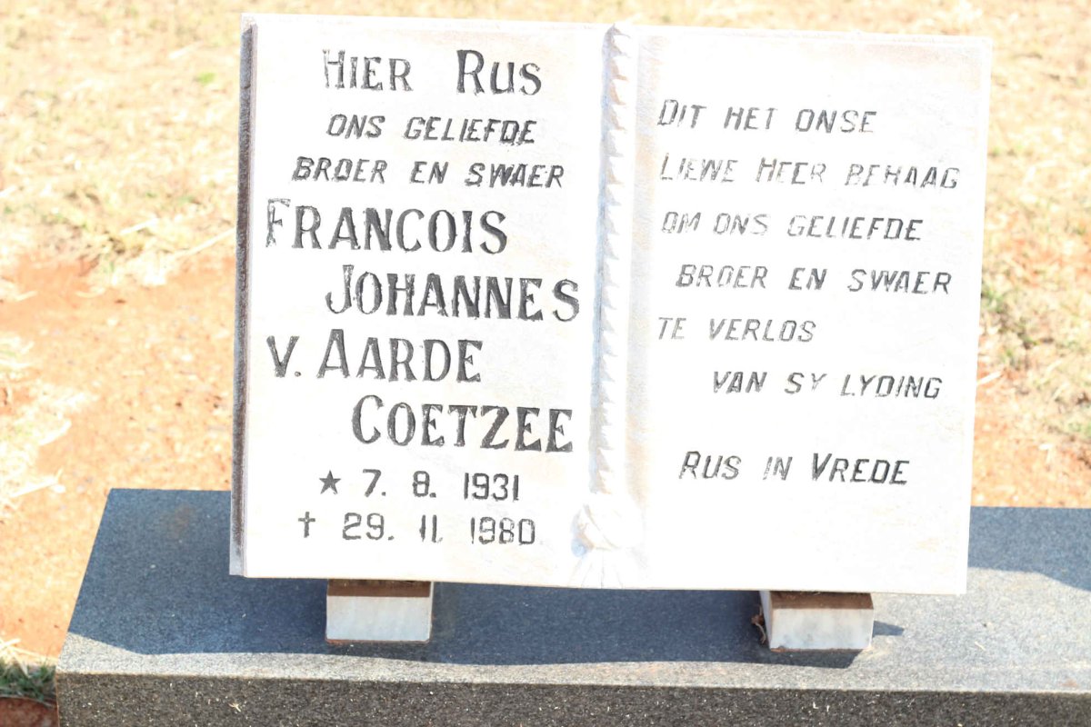 COETZEE Francois Johannes v. Aarde 1931-1980