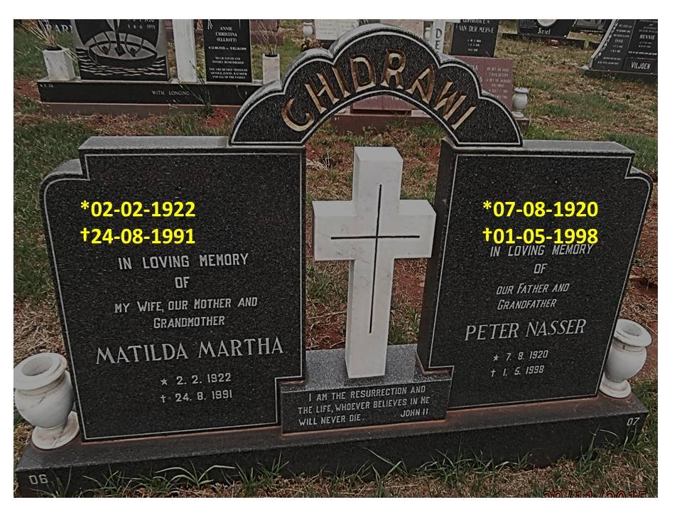 CHIDRAWI Peter Nasser 1920-1998 &amp; Matilda Martha 1922-1991