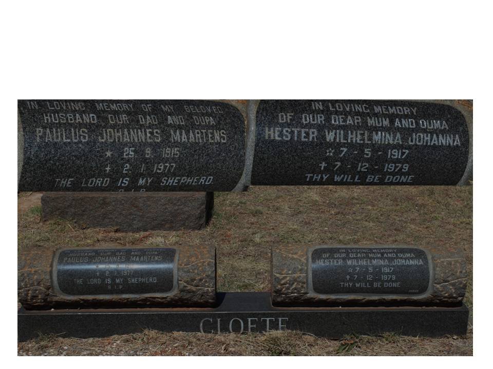 CLOETE Paulus Johannes Maartens 1915-1977 &amp; Hester Wilhelmina Johanna 1917-1979
