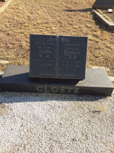 CLOETE Hendrik J.J. 1876-1952 &amp; Aletta C.J. 1895-1983