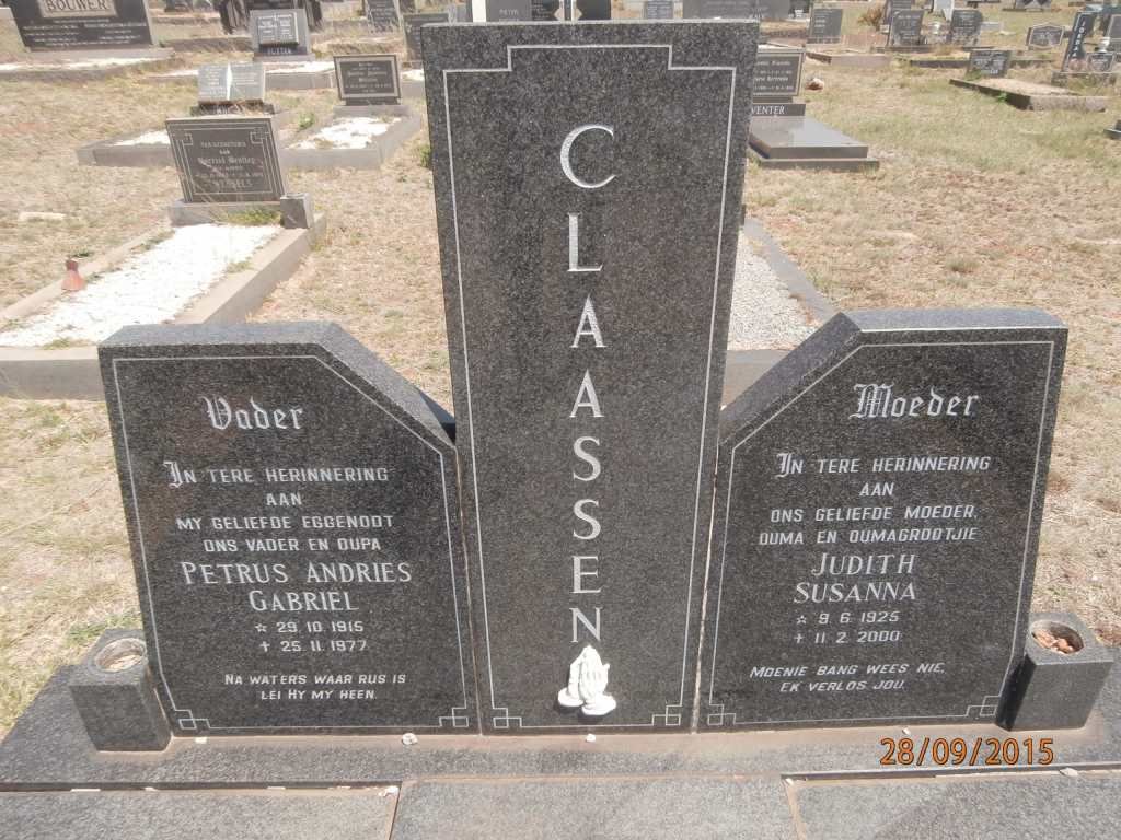 CLAASSEN Petrus Andries Gabriel 1915-1977 &amp; Judith Susanna 1925-2000