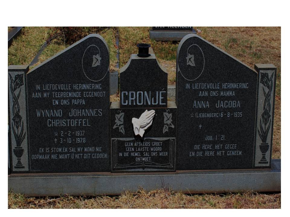 CRONJÉ Wynand Johannes Christoffel 1937-1978 &amp; Anna Jacoba LIEBENBERG 1935-