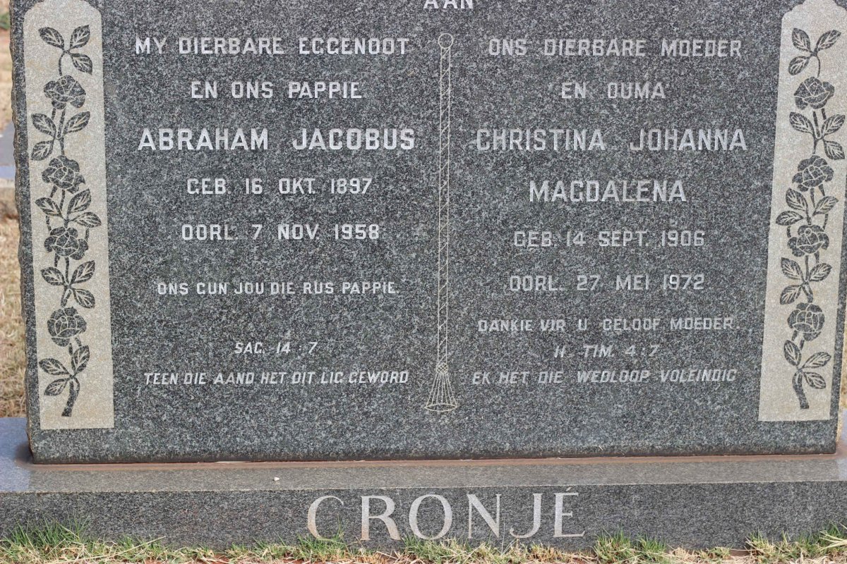 CRONJÉ Abraham Jacobus 1897-1958 &amp; Christina Johanna Magdalena 1906-1972