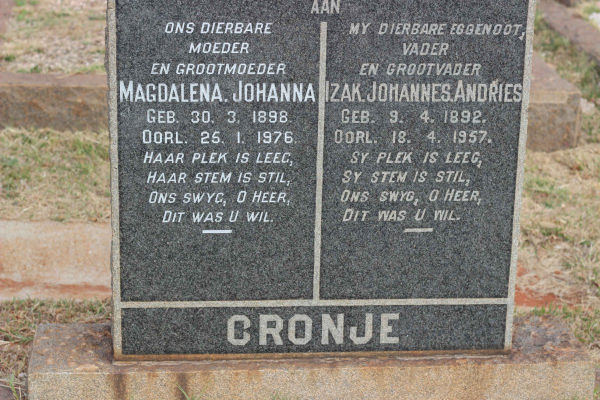 CRONJE Izak Johannes Andries 1892-1957 &amp; Magdalena Johanna 1898-1976