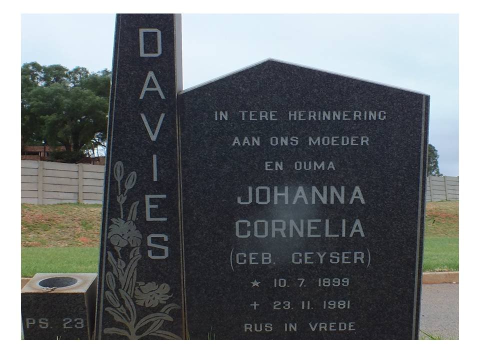 DAVIES Johanna Cornelia nee GEYSER 1899-1981