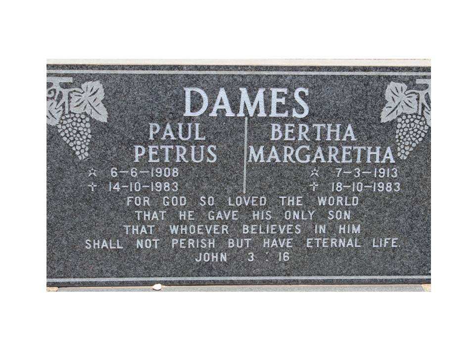 DAMES Paul Petrus 1908-1983 &amp; Bertha Margaretha 1913-1983
