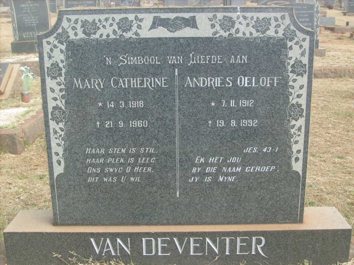 DEVENTER Andries Oeloff, van 1912-1992 &amp; Mary Catherine 1918-1960
