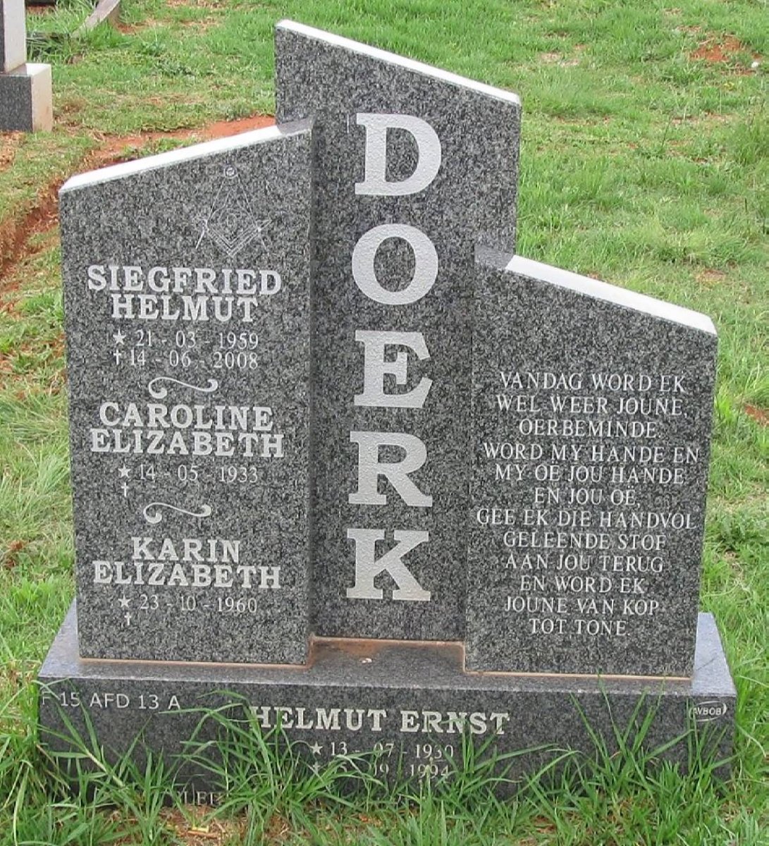 DOERK Helmut Ernst 1930-1994 &amp; Caroline Elizabeth 1933- :: DOERK Siegfried Helmut 1959-2008 :: DOERK Karin Elizabeth 1960-