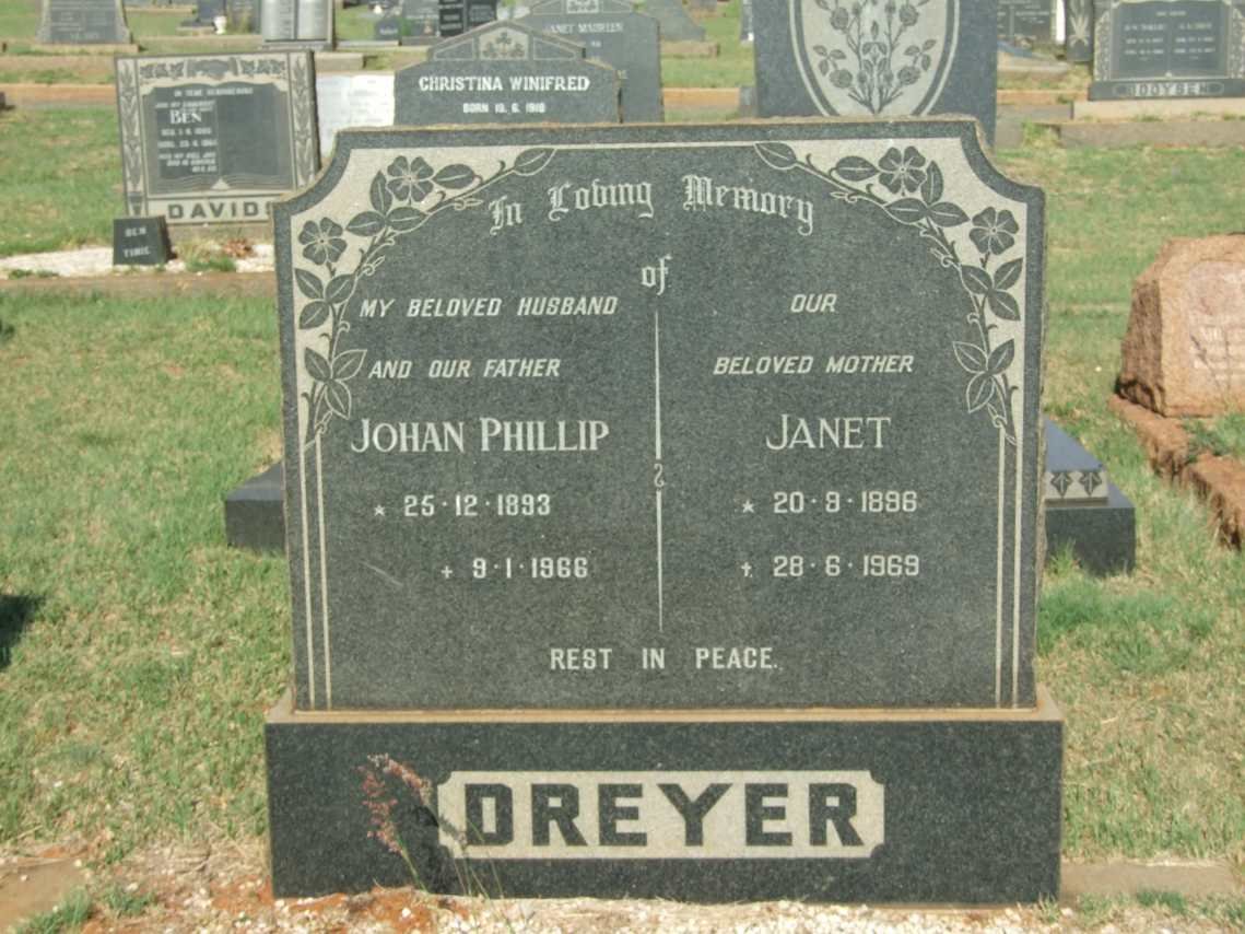 DREYER Johan Phillip 1893-1966 &amp; Janet 1896-1969