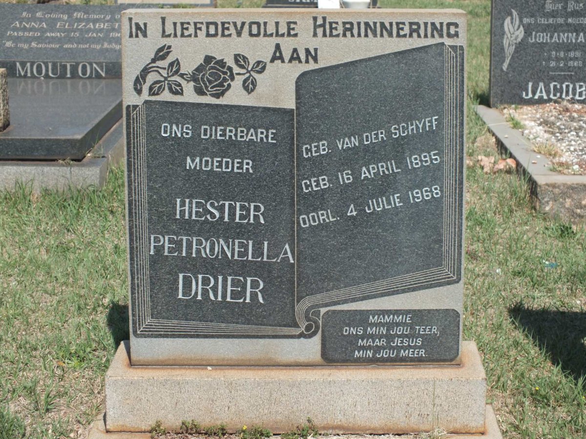DRIER Hester Petronella nee V.D. SCHYFF 1895-1968