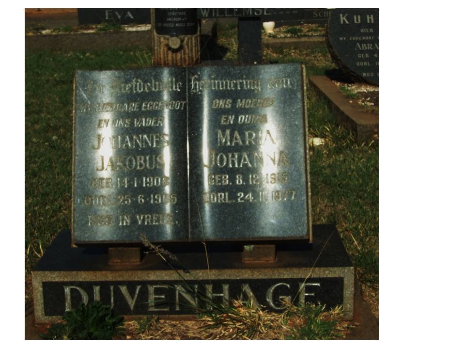 DUVENHAGE Johannes Jacobus 1908-1965 &amp; Maria Johanna 1916-1977