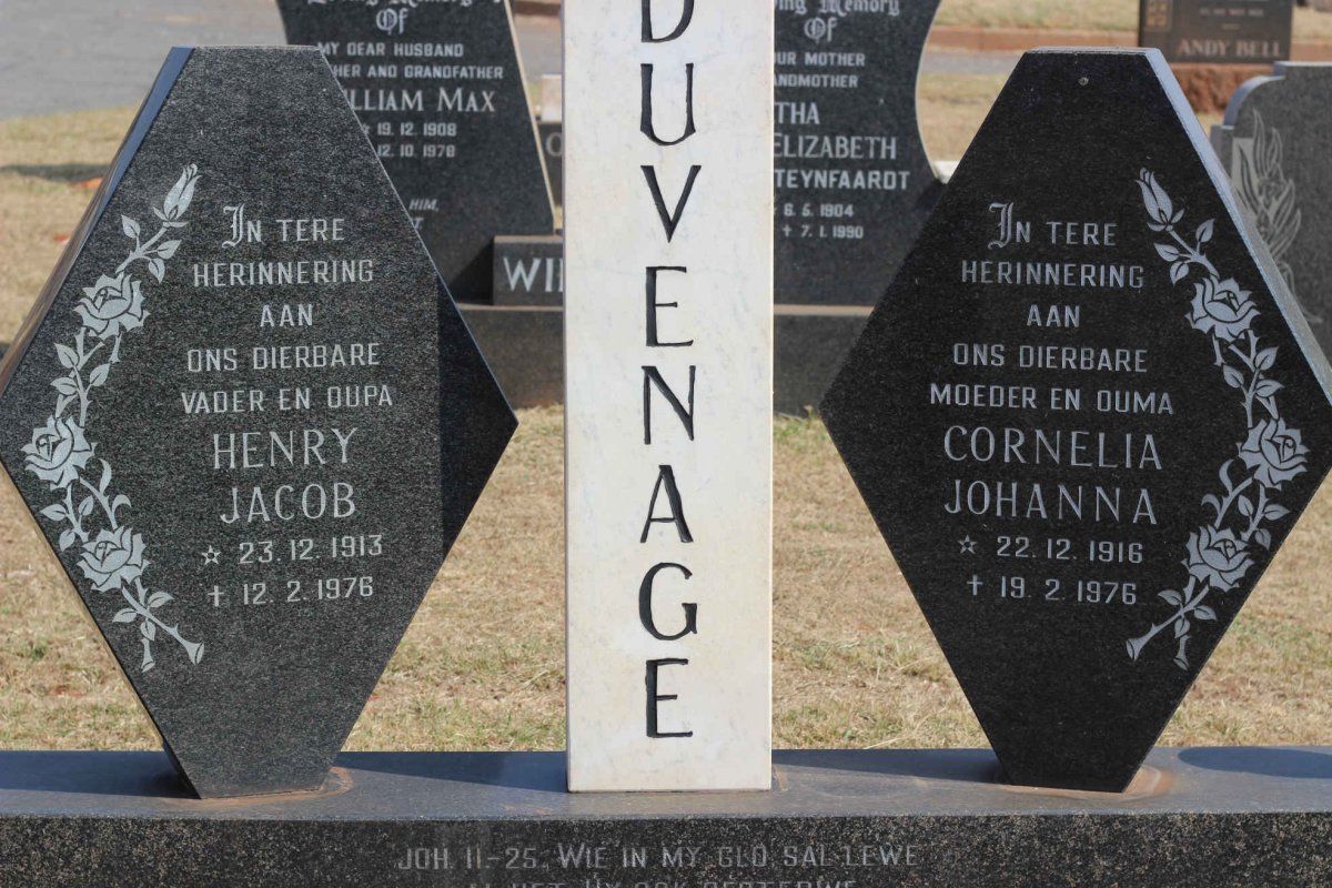 DUVENAGE Henry Jacob 1913-1976 &amp; Cornelia Johanna 1916-1976