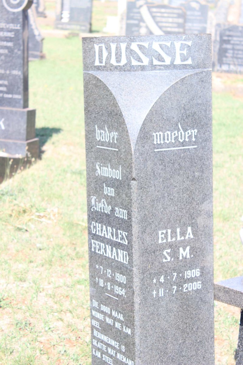 DUSSE Charles Fernand 1900-1964 &amp; Ella S.M. 1906-2006