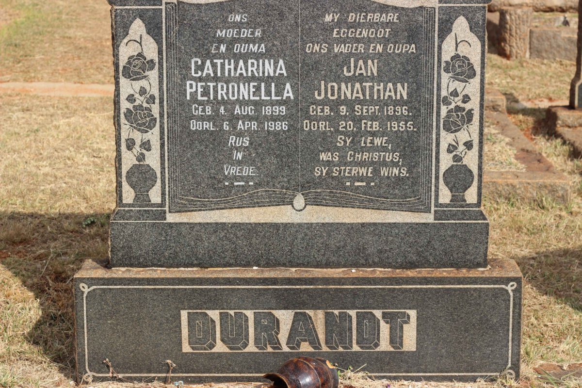 DURANDT Jan Jonathan 1896-1955 &amp; Catharina Petronella 1899-1986