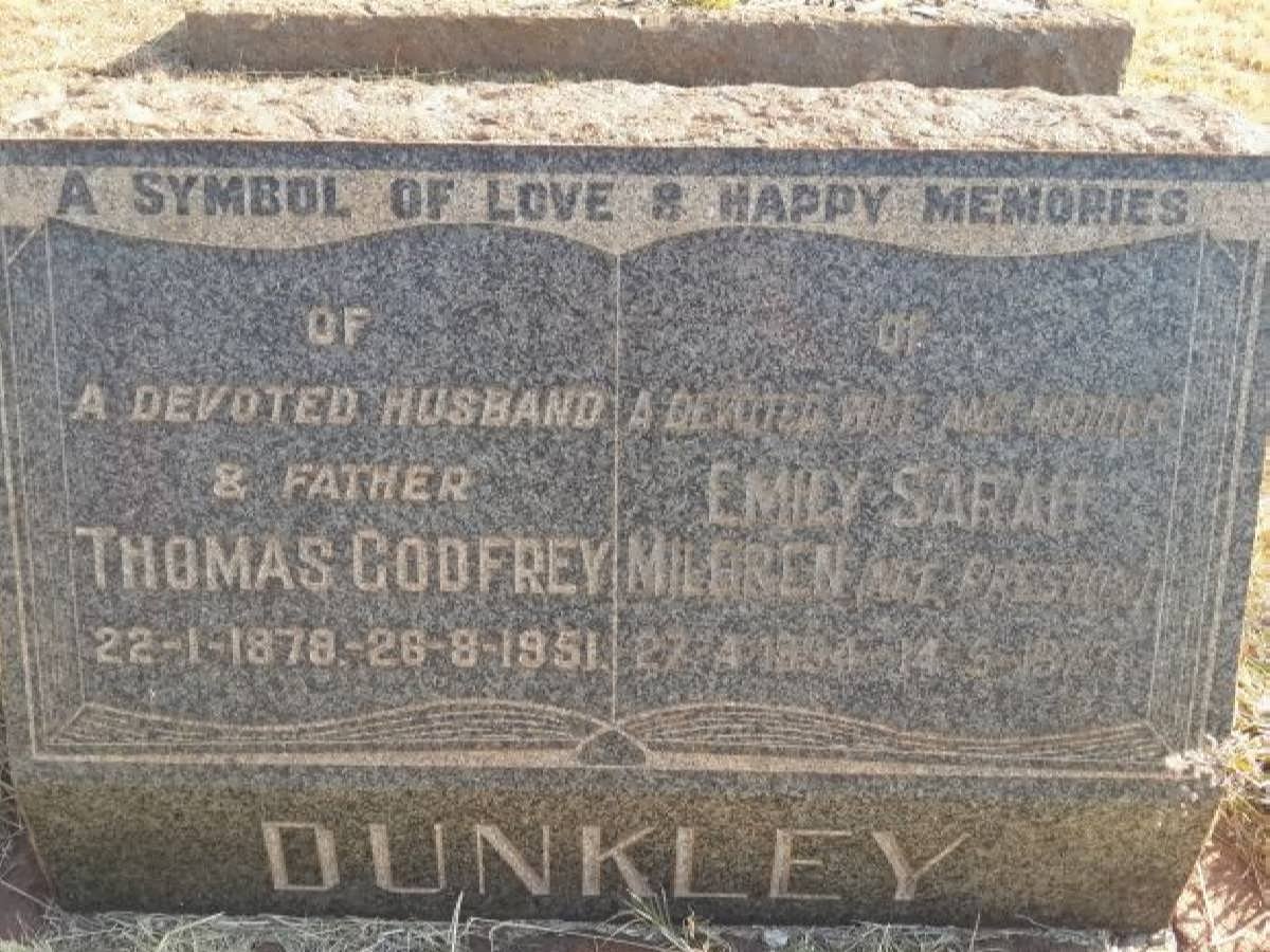 DUNKLEY Thomas Godfrey 1879-1951 &amp; Emily Sarah Mildren PRESTON 19??-1977