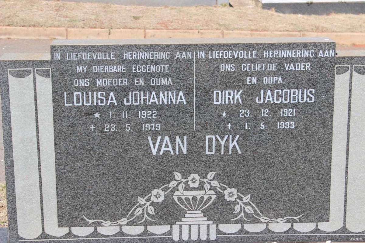 DYK Dirk Jacobus, van 1921-1993 &amp; Louisa Johanna 1922-1979