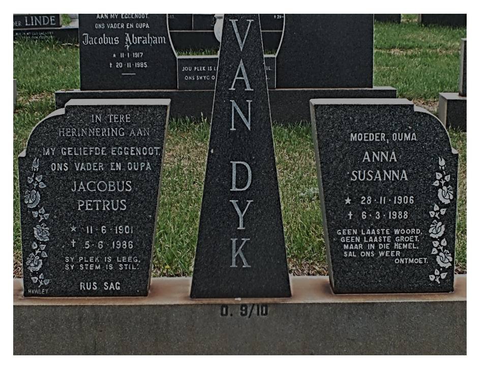 DYK Jacobus Petrus, van 1901-1986 &amp; Anna Susanna 1906-1988