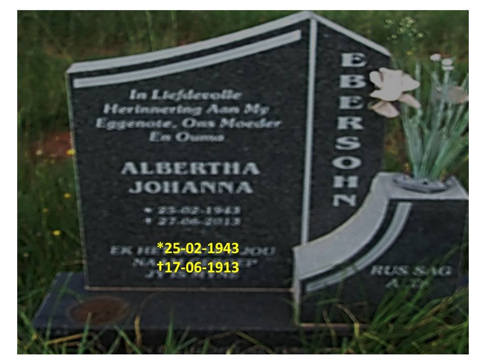 EBERSOHN Albertha Johanna 1943-2013