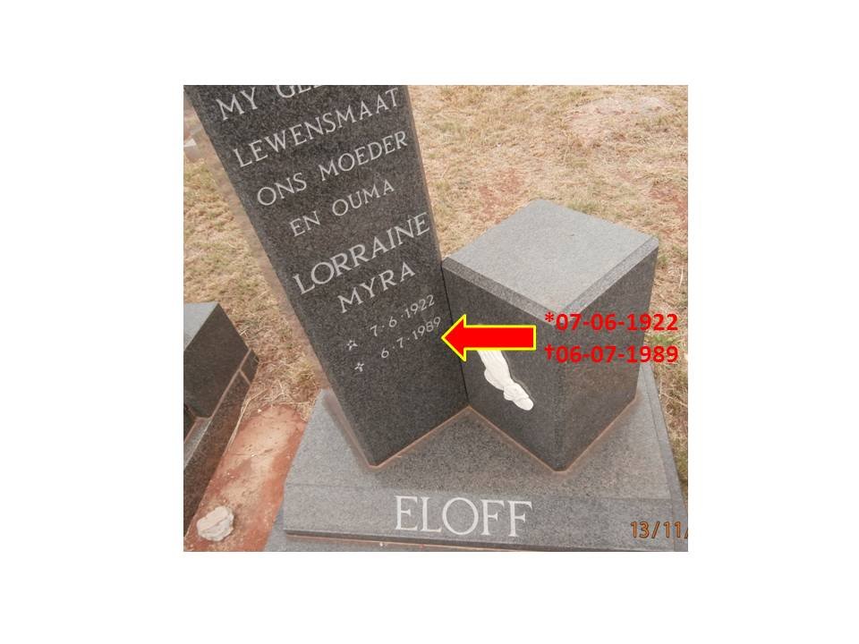 ELOFF Lorraine Myra 1922-1989
