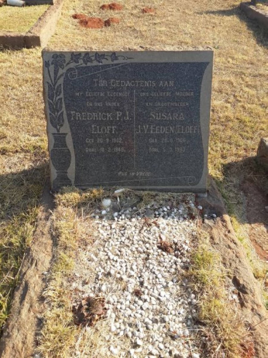 ELOFF Frederick P.J. 1902-1949 &amp; Susara J. V. EEDEN formerly ELOFF 1906-1980